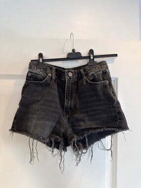 BDG Washed Black High-Rise Distressed Denim Shorts